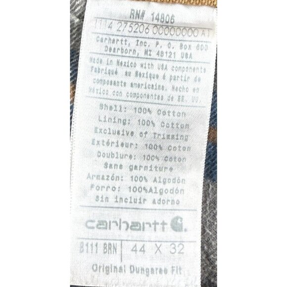 Vintage Carhartt Pants Men 44x32 Brown B111 Dungaree Flannel Lined Carpenter Y2K - Picture 3 of 16